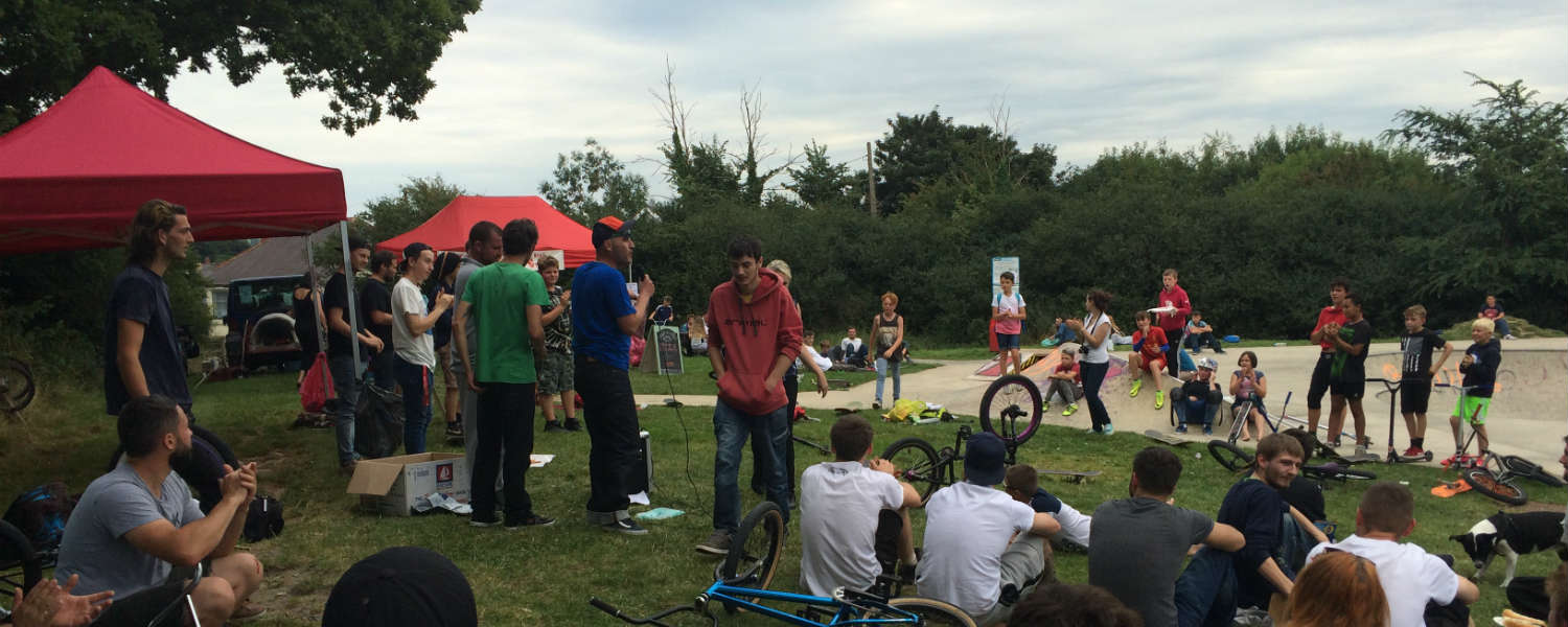 Skate park competition - spectators watching the skaters